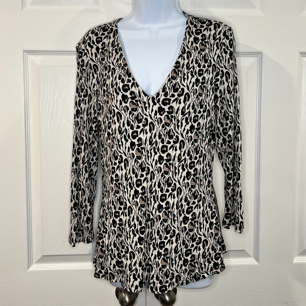 I.N.C. leopard print womens top long sleeve v-neck lightweight XL